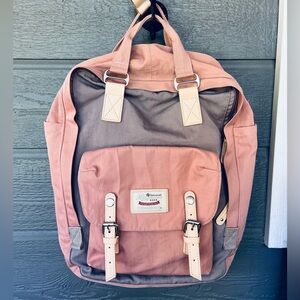 Himawari Pink & Gray Canvas Backpack with Cream Trim